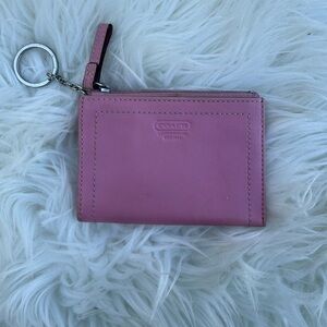 Coach Pink Leather Zip Card Holder with Key Ring